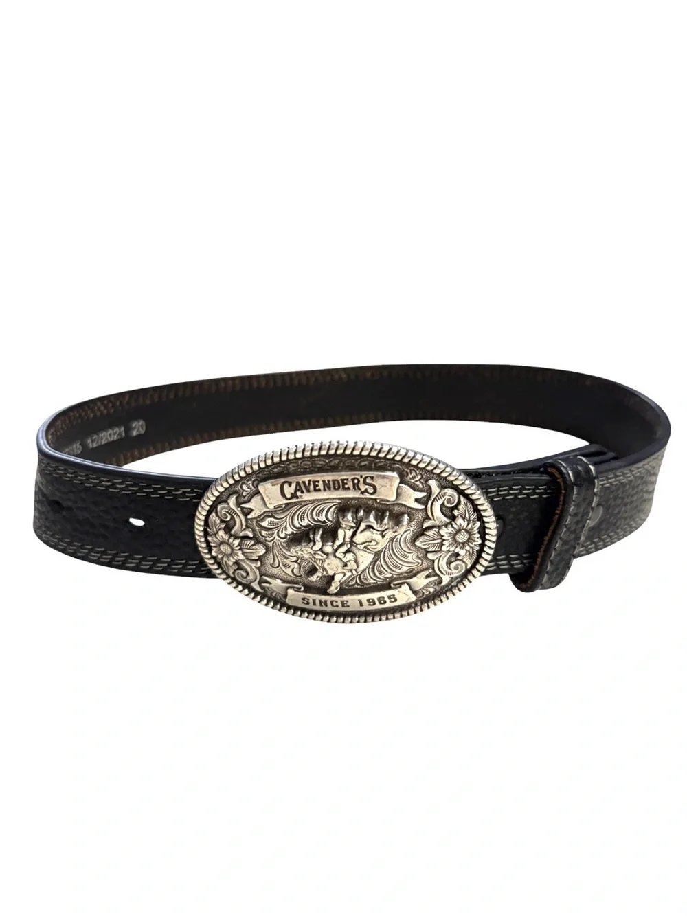 M & F Western Cavender’s Black Leather Western Belt with Silver Buckle Boys 20